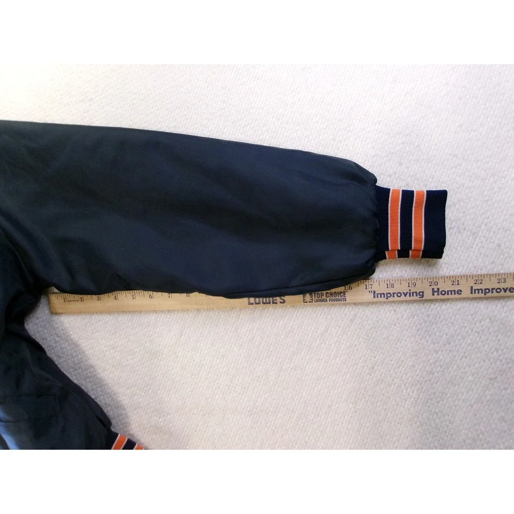 Holloway Mens L Varsity Bomber Jacket Navy Blue Striped Trim Made in USA 6430